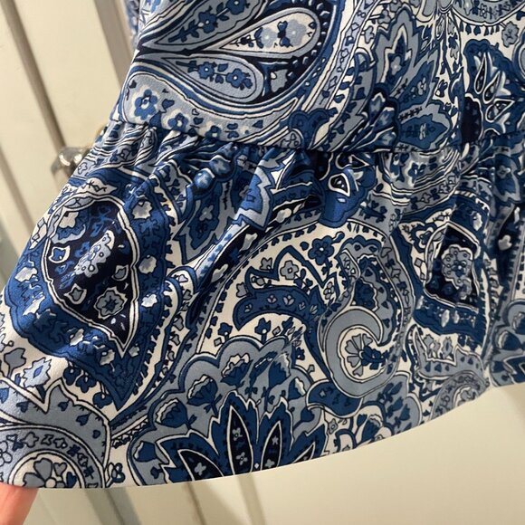 Michael Kors Blue Paisley Dress sz M Sleeveless v neck Ruffle Bottom - Picture 6 of 8